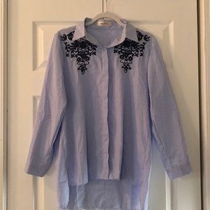 Embroidered Blue Dress Shirt